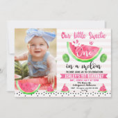 Roze gestreepte One In A Melon Foto 1e verjaardag Kaart (Voorkant)