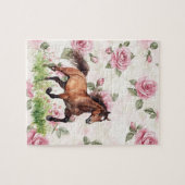 Roze Gestreepte Paarden Boog Legpuzzel (Horizontaal)