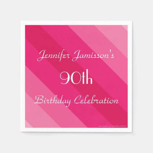 Roze gestreepte papieren servetten, 90ste verjaard servet (Voorkant)