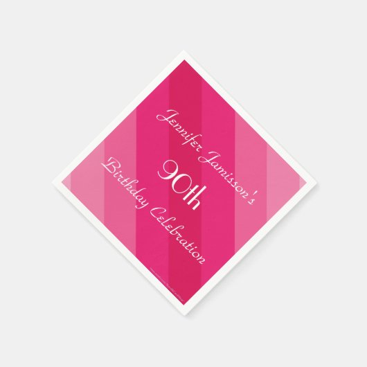 Roze gestreepte papieren servetten, 90ste verjaard servet (Hoek)