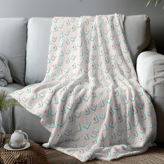 Roze gestreepte pastelkleurige Mahjong Fleece Deken