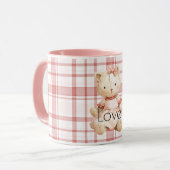 Roze Gestreepte Plaid Kat Mok (Voorkant links)