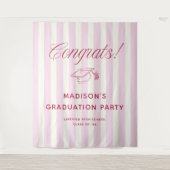 Roze Gestreepte Preppy Afstudeercongrats Wandkleed (Voorkant)