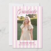 Roze Gestreepte Preppy Afstudeerfeest Aankondiging (Voorkant)