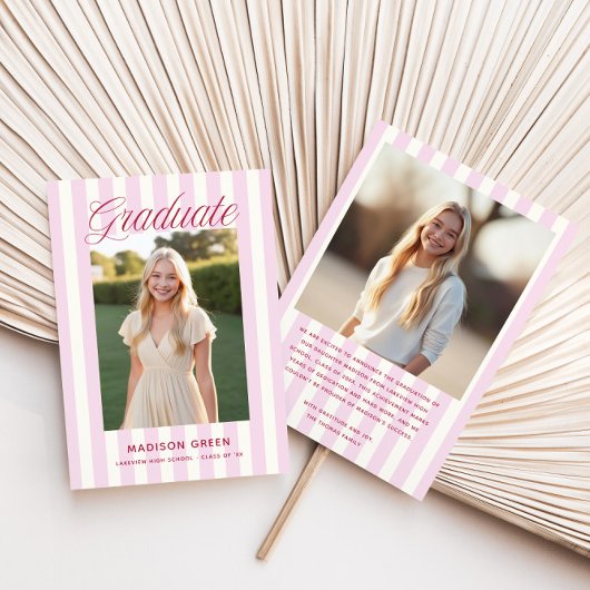 Roze Gestreepte Preppy Afstudeerfeest Aankondiging
