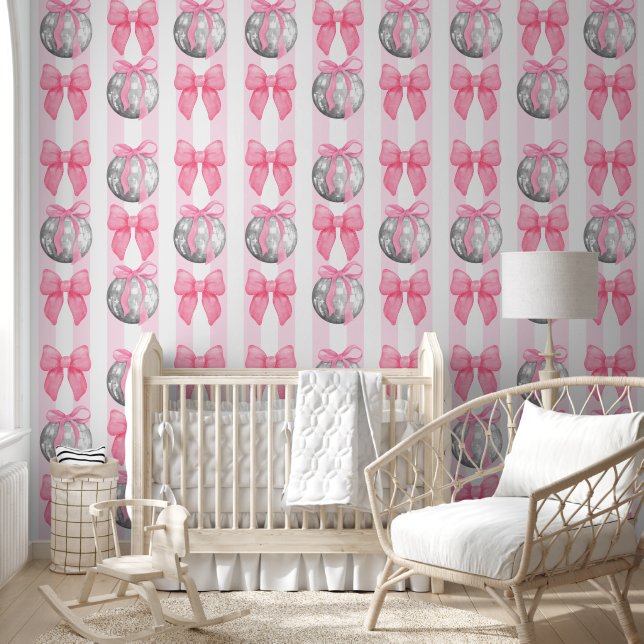 Roze gestreepte preppy Coquette meisjesachtig Behang (Kinderen)