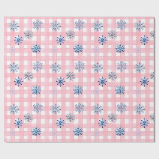 Roze Gestreepte Sneeuwvlok Cadeaupapier (Vlak)