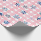 Roze Gestreepte Sneeuwvlok Cadeaupapier (Hoek)