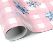 Roze Gestreepte Sneeuwvlok Cadeaupapier (Rol Hoek)