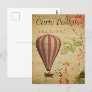 Roze Gestreepte Steampunk Hete Luchtballon Briefkaart