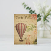 Roze Gestreepte Steampunk Hete Luchtballon Briefkaart (Staand voorkant)