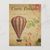 Roze Gestreepte Steampunk Hete Luchtballon Briefkaart (Voorkant)