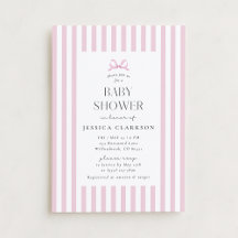 Roze gestreepte strik baby shower uitnodiging