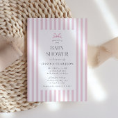 Roze gestreepte strik baby shower uitnodiging