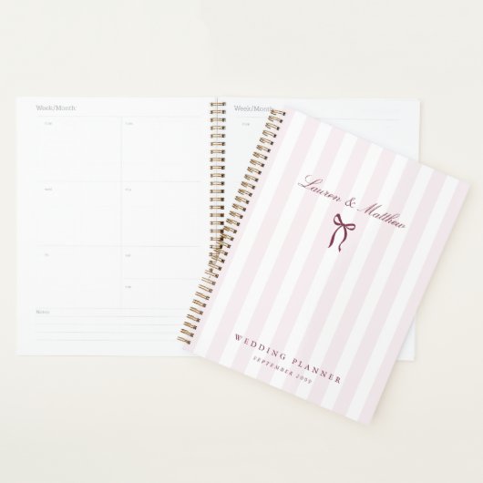 Roze gestreepte strik bruiloftsplanner planner (Display)