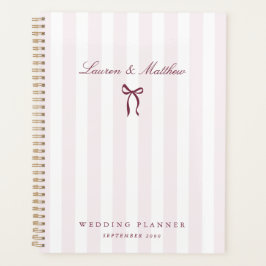 Roze gestreepte strik bruiloftsplanner planner