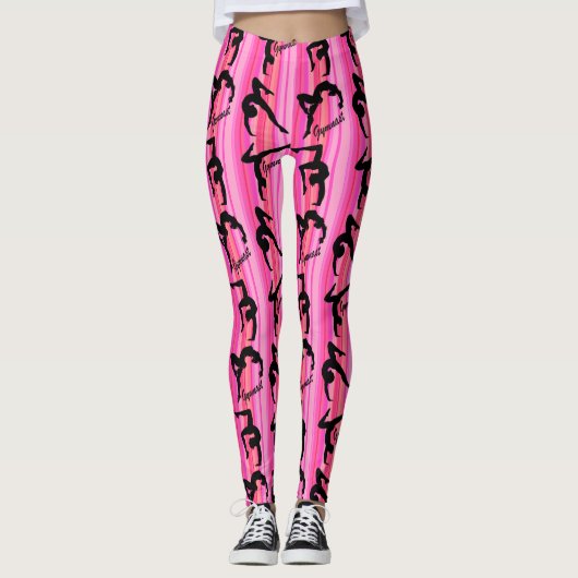 ROZE GESTREEPTE SUPER STAR GYMNASTIEK LEGGINGS (Voorkant)