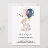 Roze gestreepte teddybeerballonnen babyshower kaart (Voorkant)