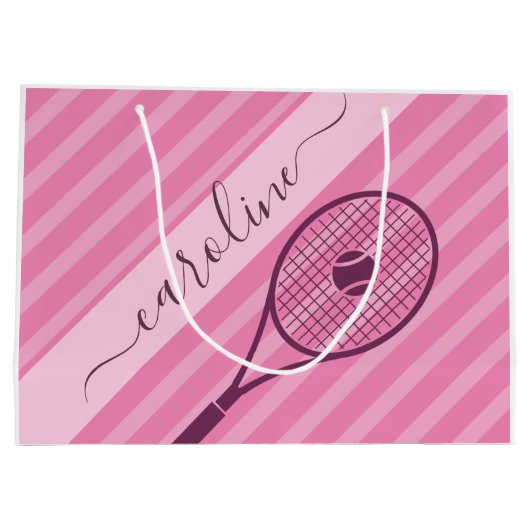 Roze Gestreepte Tennis Racket Gift Bag Groot Cadeauzakje (Achterkant)