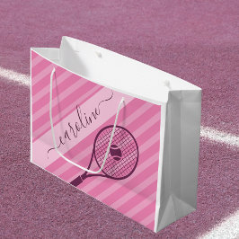 Roze Gestreepte Tennis Racket Gift Bag Groot Cadeauzakje