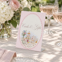 Roze Gestreepte Thee Feest Bruiloft Kaarten & Cade