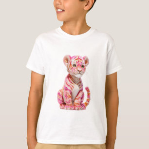 Roze Gestreepte Tijgerwelp Illustratie Kinderen T-shirt
