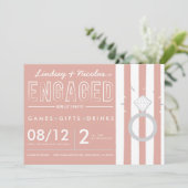 Roze gestreepte verlovingsfeest uitnodiging (Staand voorkant)