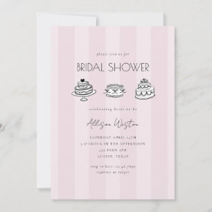 Roze gestreepte vintage cake bruiloftsbruid uitnod kaart