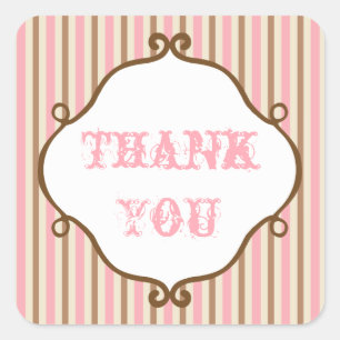 Roze gestreepte Vintage Thank You Stickers