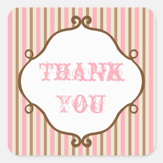 Roze gestreepte Vintage Thank You Stickers (Voorkant)