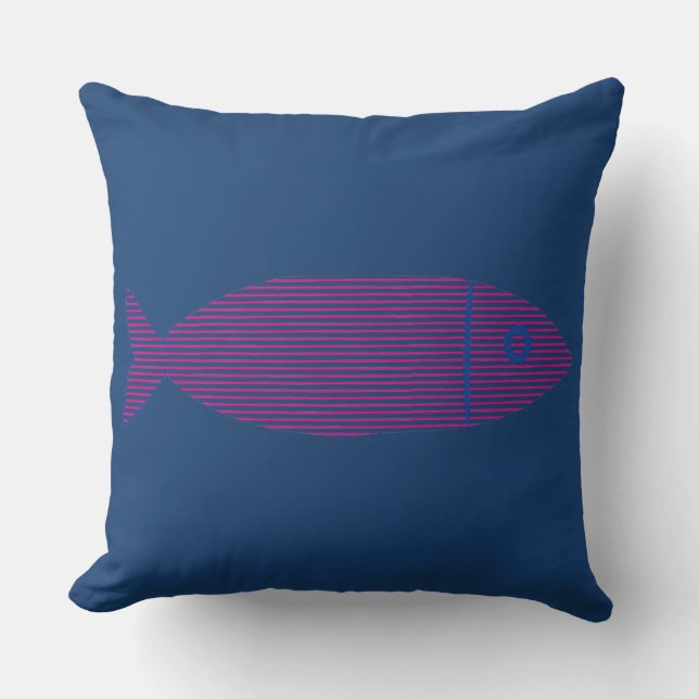 Roze gestreepte vis Navy Blue Kust Worp Kussen (Voorkant)