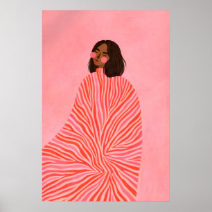 Roze gestreepte vrouwposter, moderne vrouwelijke poster