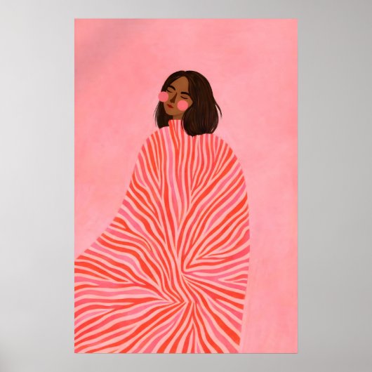 Roze gestreepte vrouwposter, moderne vrouwelijke poster (Voorkant)