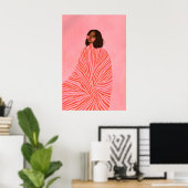 Roze gestreepte vrouwposter, moderne vrouwelijke poster (Thuiskantoor)