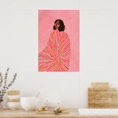 Roze gestreepte vrouwposter, moderne vrouwelijke poster (Keuken)