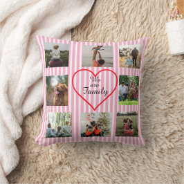 Roze gestreepte We Are Family 8 foto collage Kussen