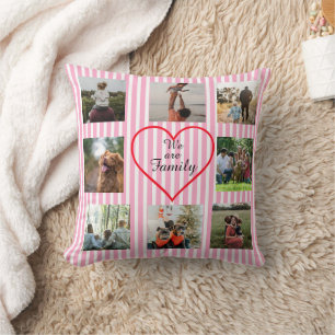 Roze gestreepte We Are Family 8 foto collage Kussen