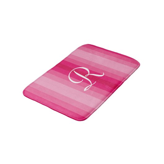 Roze gestremde monogrammen van de Push Bath Mat (Gekanteld)