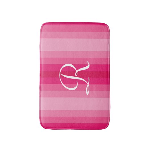 Roze gestremde monogrammen van de Push Bath Mat (Voorkant Verticaal)