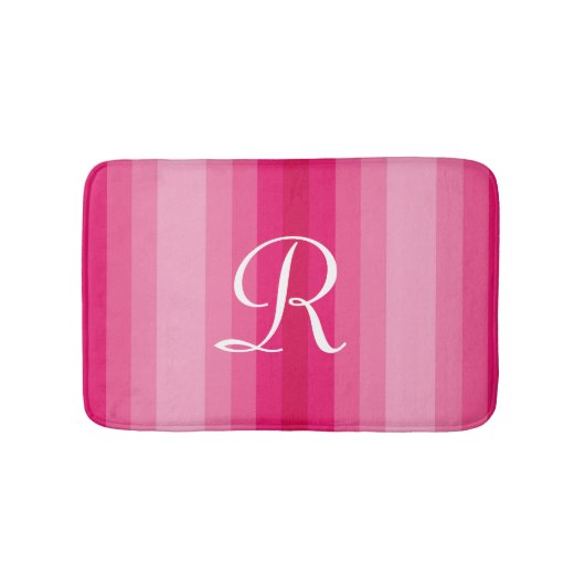 Roze gestremde monogrammen van de Push Bath Mat (Voorkant)