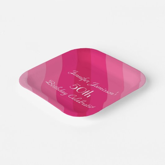 Roze gestripte Borden, 50e verjaardag Papieren Bordje (Gebogen)