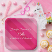 Roze gestripte Borden, 75e verjaardag Papieren Bordje (Feest)