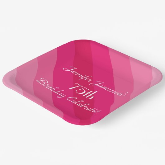 Roze gestripte Borden, 75e verjaardag Papieren Bordje (Gebogen)