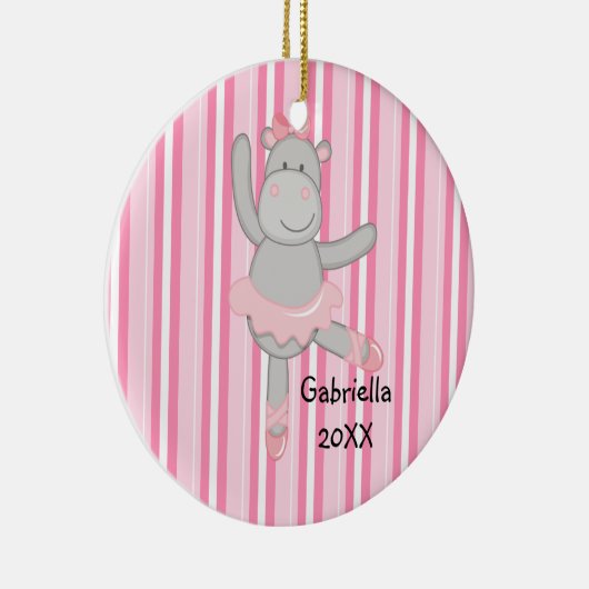 Roze gestripte Hippo Ballerina kerstversiering Keramisch Ornament (Rechts)