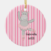 Roze gestripte Hippo Ballerina kerstversiering Keramisch Ornament (Voorkant)