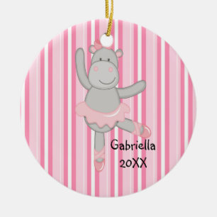 Roze gestripte Hippo Ballerina kerstversiering Keramisch Ornament