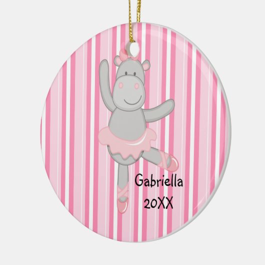 Roze gestripte Hippo Ballerina kerstversiering Keramisch Ornament (Links)