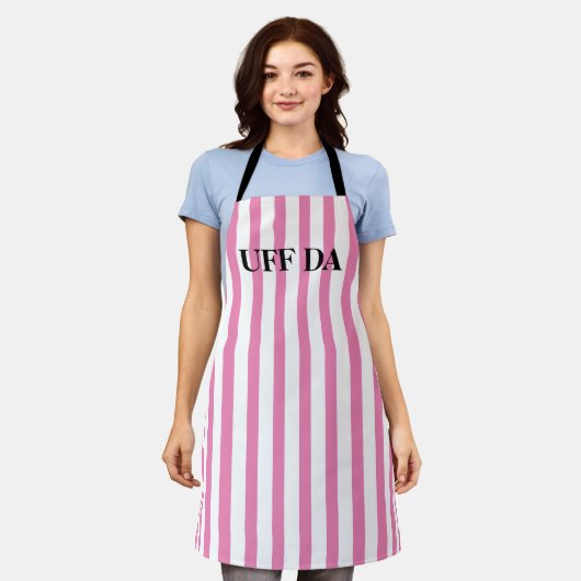 Roze gestripte Uff Da All-Over Print Apron Schort (Gedragen)