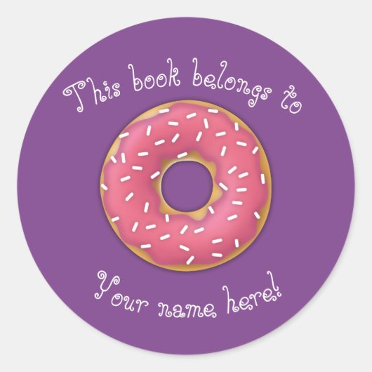 Roze gestrooide donut boekenplaat ronde sticker (Voorkant)
