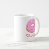 Roze gestrooide donut en naam koffie koffiemok (Voorkant rechts)